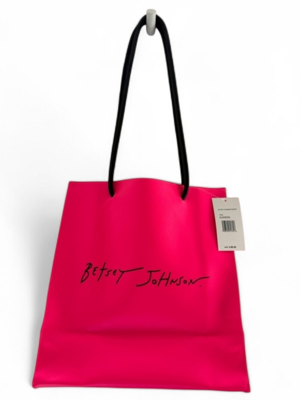 Betsey Johnson Hot Pink Neon Tote Bag with Black Handles